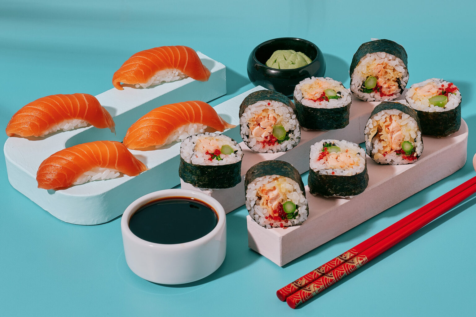 Salmon nigiri & Salmon Tempura Roll Express Chef Delivery